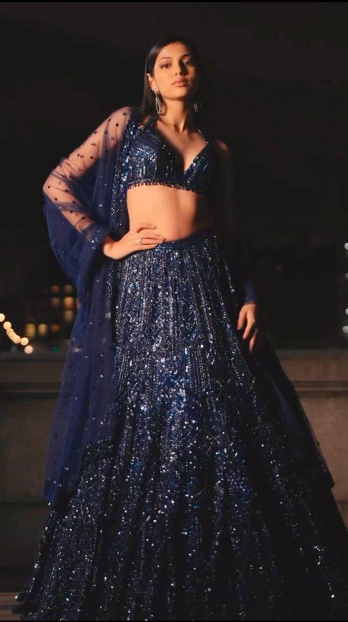Sequins Dori Embroidery Net Lehenga Choli Set | 3.25 Meter Flared Wedding Party Wear