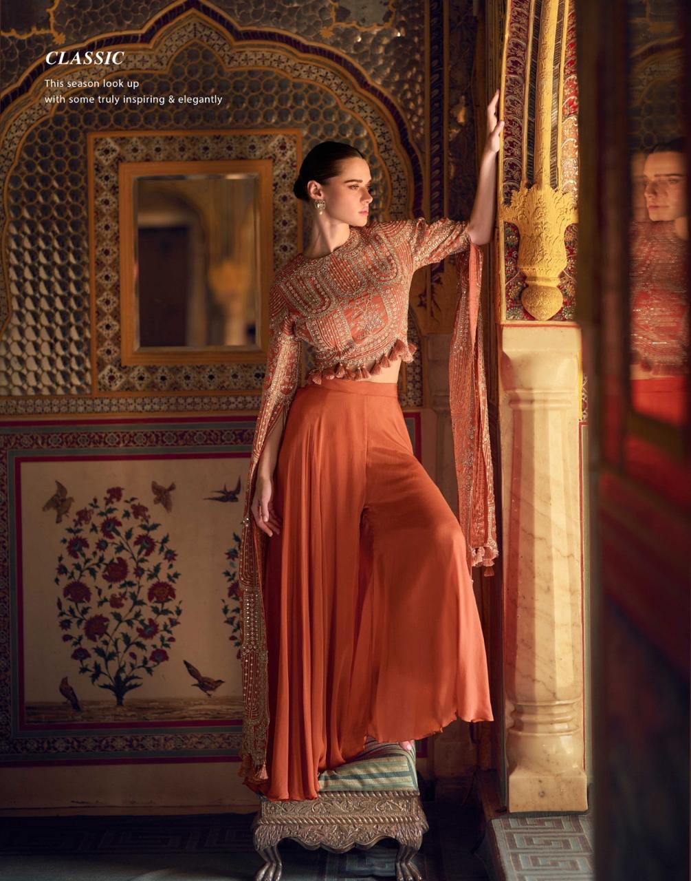 Embroidered Chinon Silk Palazzo Set, Festive Party Wear Ethnic Outfit