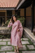 Pure Jacquard Silk Kurti with Cotton Checked Dupatta, Festive Ethnic Set