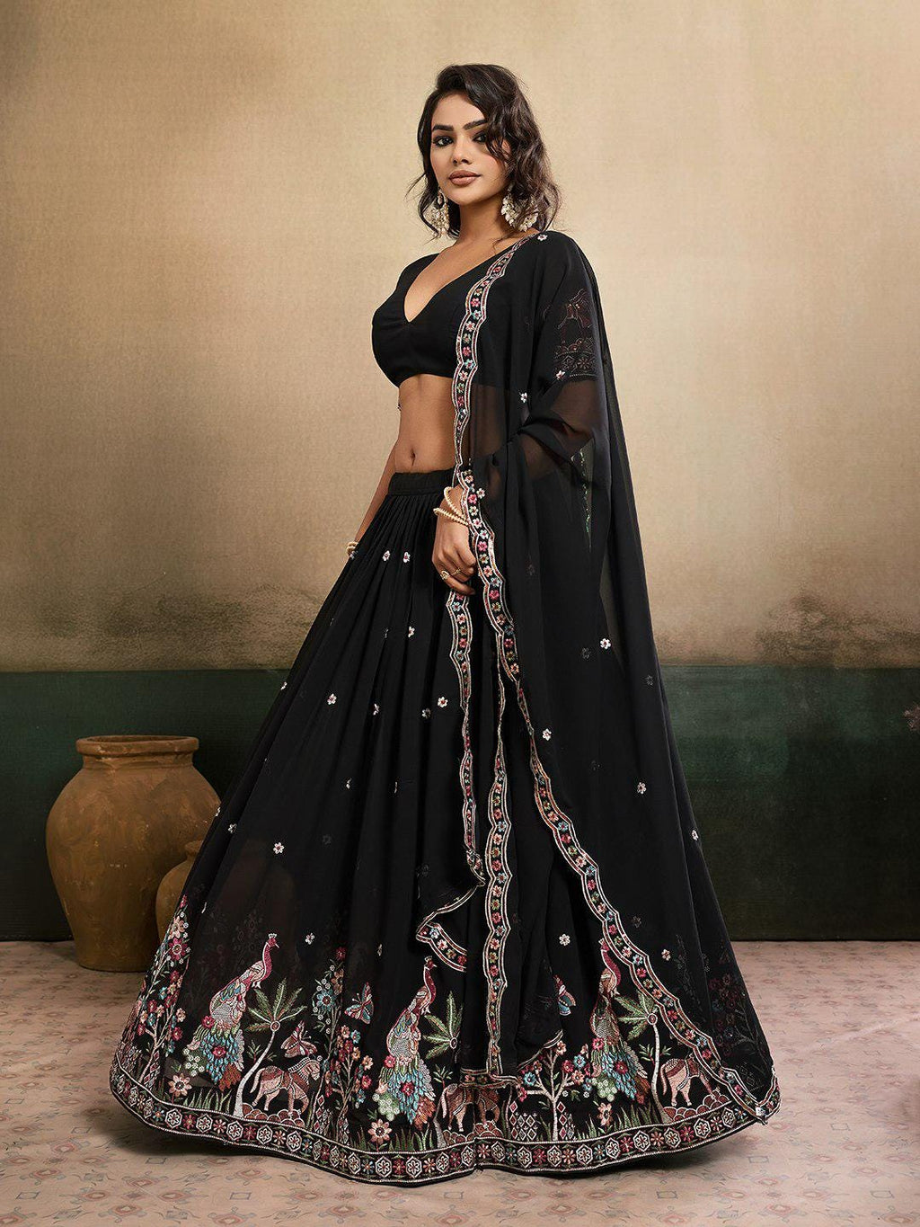 Embroidered Star Georgette Lehenga Choli Set | 4.5 Meter Flare, Cutwork Dupatta, Indian Festive Wear