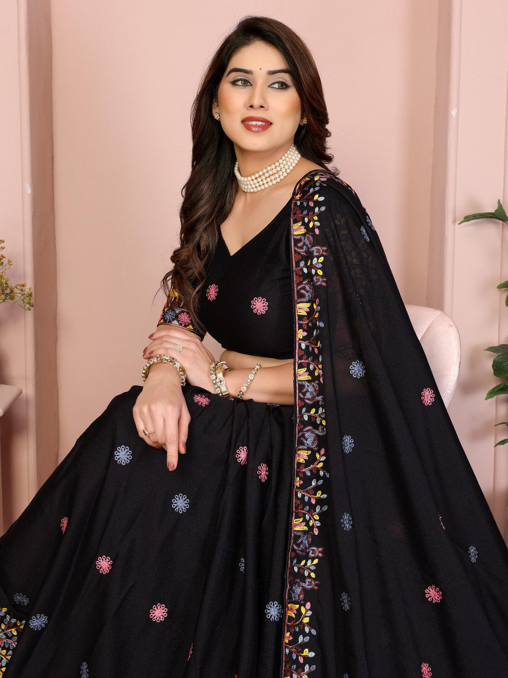 Embroidered Star Georgette Lehenga Choli Set | Indian Wedding Wear, Bridal Festive (2 Colours)