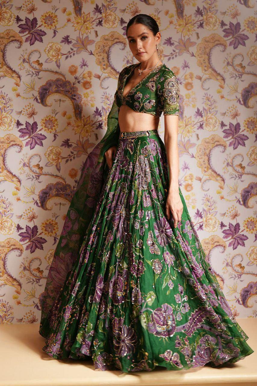 Taby Silk Lehenga Choli Set, Mirror Work Bridal, Sequins Embroidery, Wedding Party Wear (XXL)