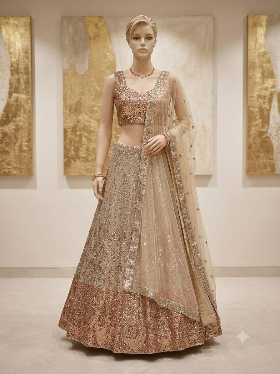 Butterfly Soft Net Lehenga Choli Set | Dual Sequin Embroidered Wedding Party Wear