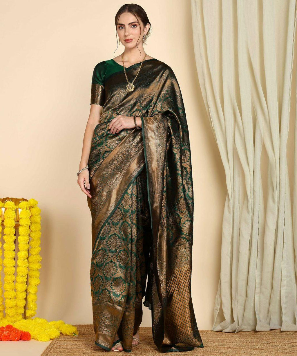 Banarasi Soft Silk Saree, Jacquard Border Blouse, Wedding Festive Indian Traditional Wear