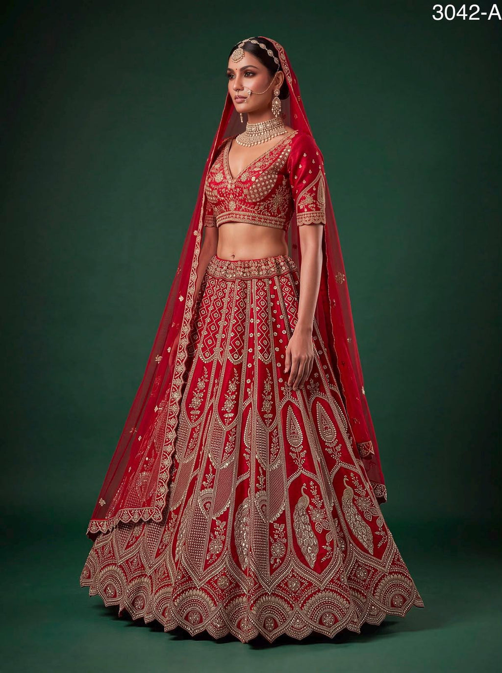 Luxury Slub Silk Bridal Lehenga Choli Set | Hand Bead Crystal Embroidery, Zari, Sequins Dupatta