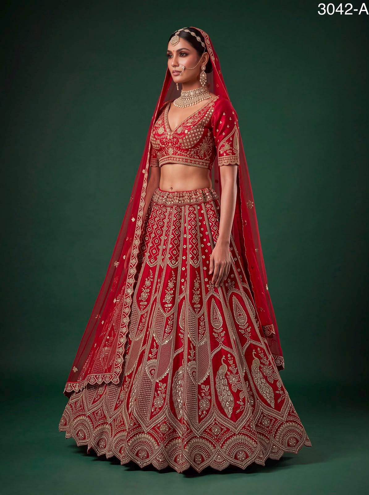 Luxury Slub Silk Bridal Lehenga Choli Set | Hand Bead Crystal Embroidery, Zari, Sequins Dupatta