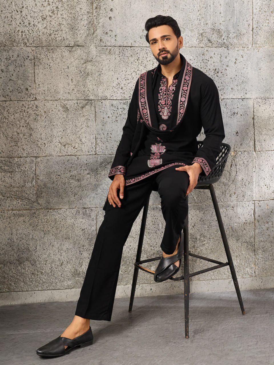 Japanese Fabric Kurta Pant Set | Thread Sequin Embroidered Ethnic Festive Outfit