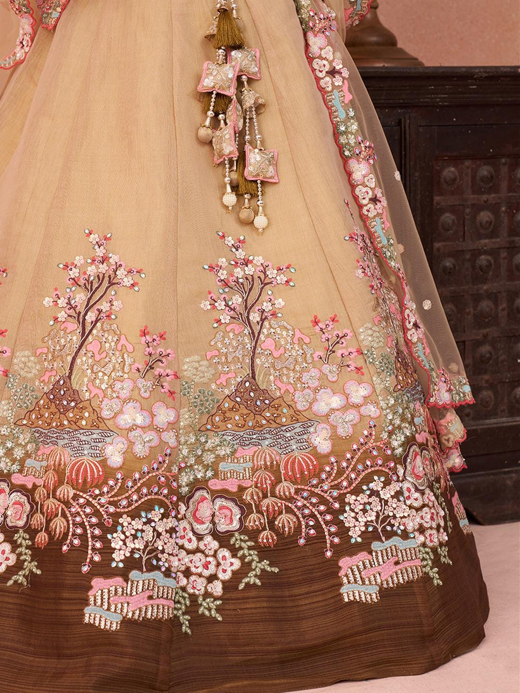 Ombre Net Lehenga Choli Set, Sequins Embroidery, Bridal Wedding Party Wear