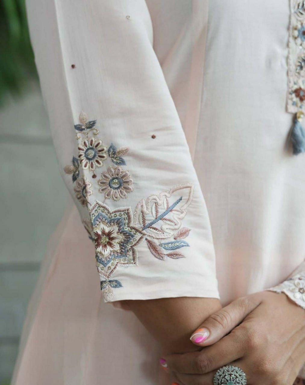 Embroidered Muslin Cotton Kurta Set with Dupatta, Flared Indian Ethnic Wear