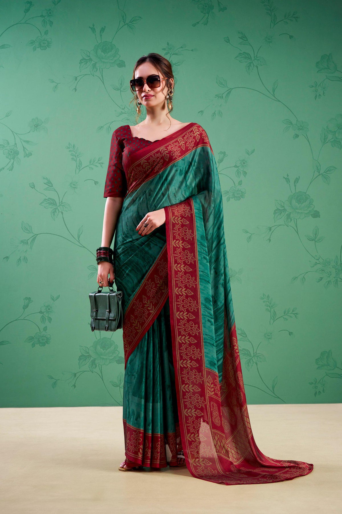 Rangoli Silk Printed Saree with Unstitched Blouse, Elegant Indian Traditional Wear