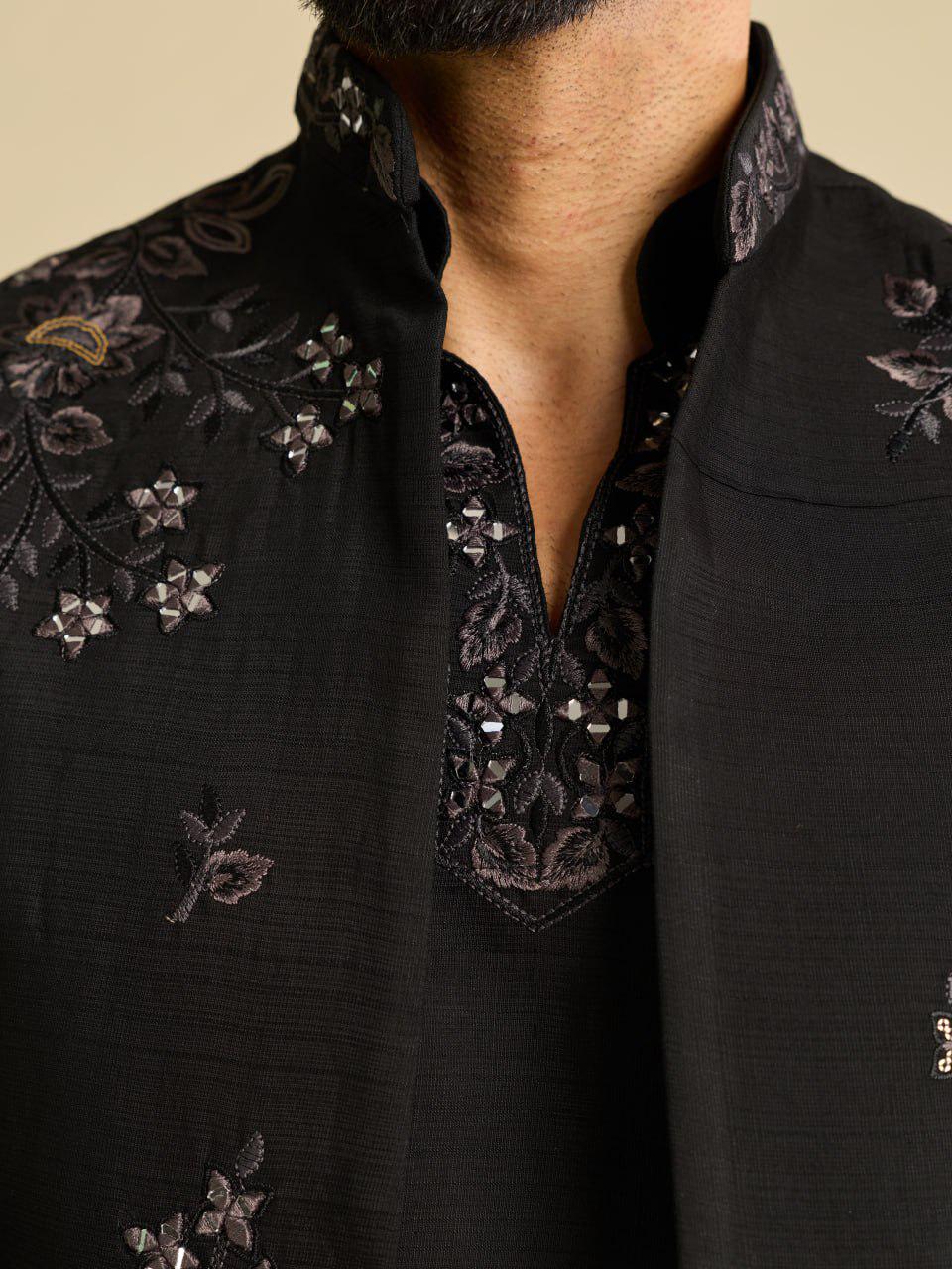 Art Silk Kurta Koti Pant Set | Mirror Work Embroidery Festive Wear