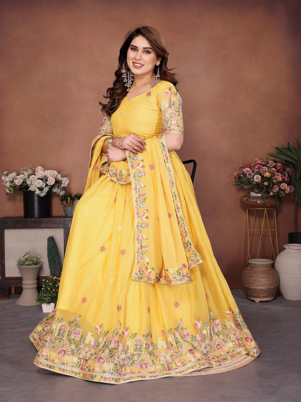 Embroidered Star Georgette Lehenga Choli Set | Indian Wedding Wear, Bridal Festive (3 Colours)