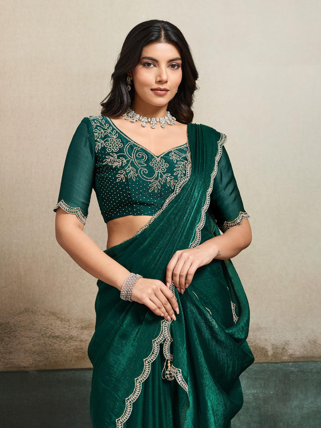 Fendy Chiffon Blooming Saree with Jacquard Work, Designer Blouse, Festive Wear