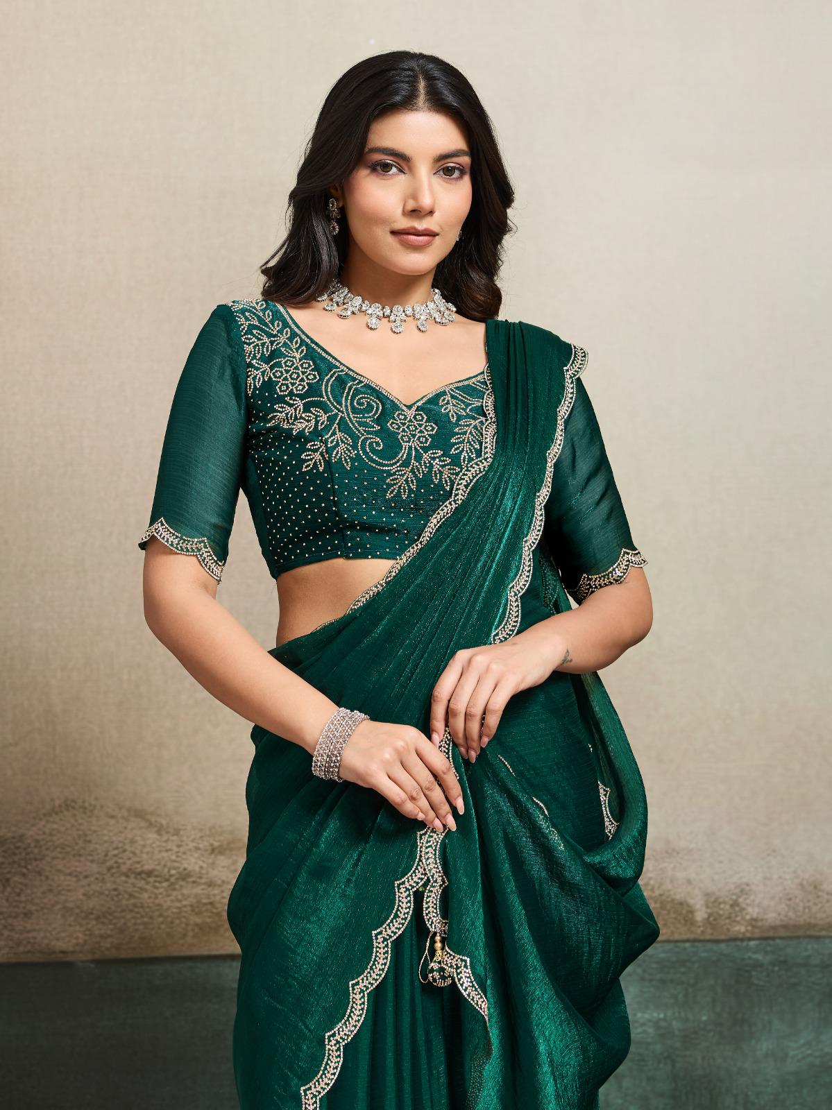 Fendy Chiffon Blooming Saree with Jacquard Work, Designer Blouse, Festive Wear