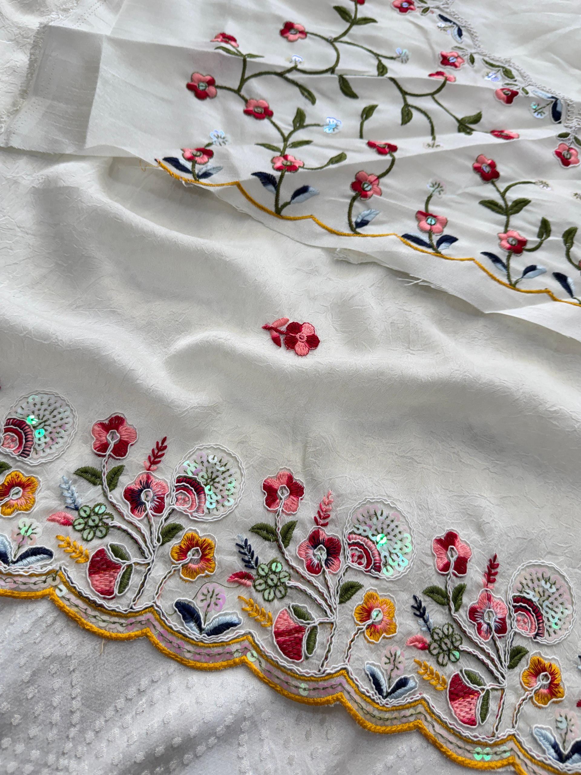 Crush Silk Embroidered Saree with Cutwork Border | Festive Wedding Wear, Mono Banglory Silk Blouse