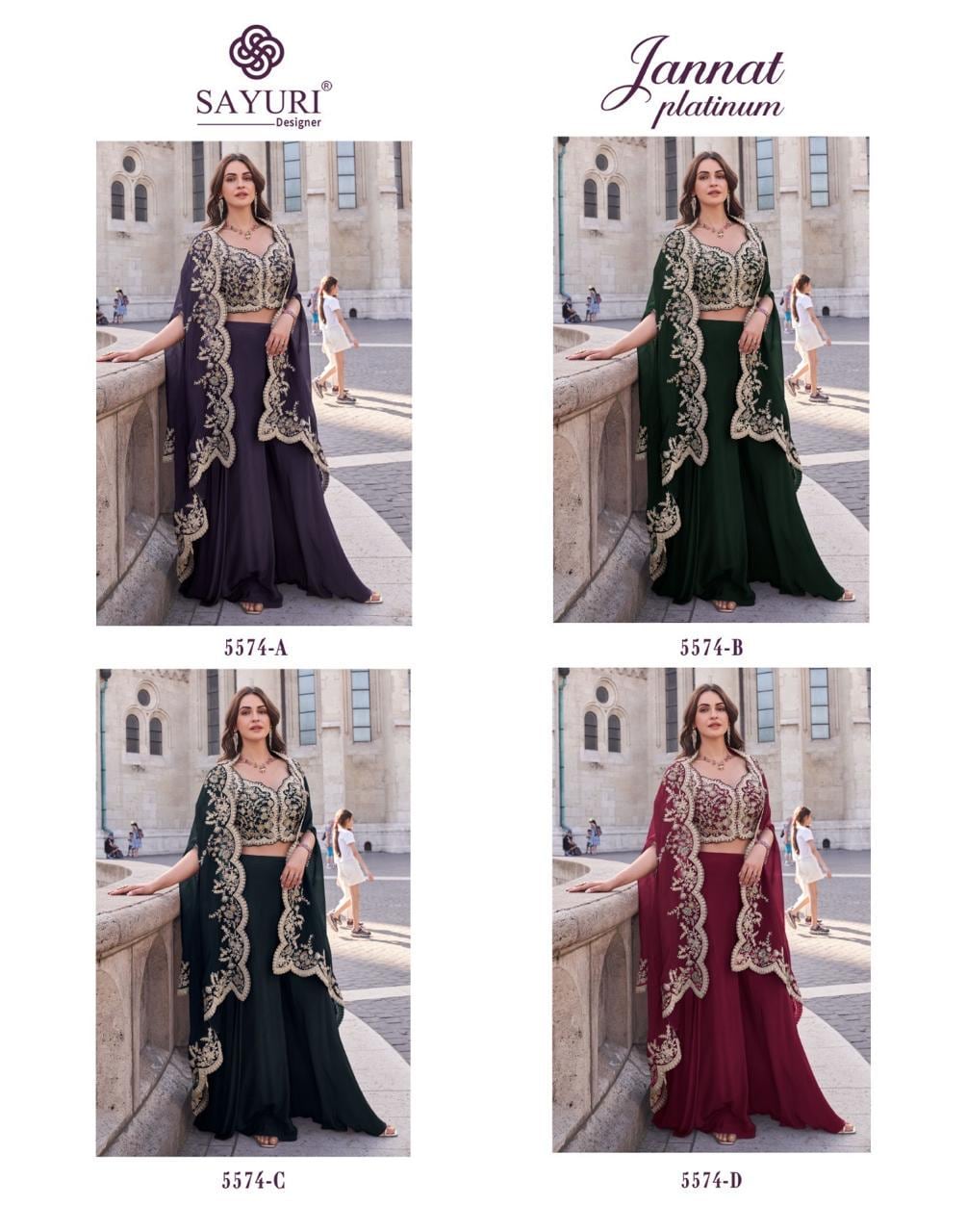 Jannat Platinum 4 Piece Silk Set, Embroidered Ethnic Indian Party Wear Outfit