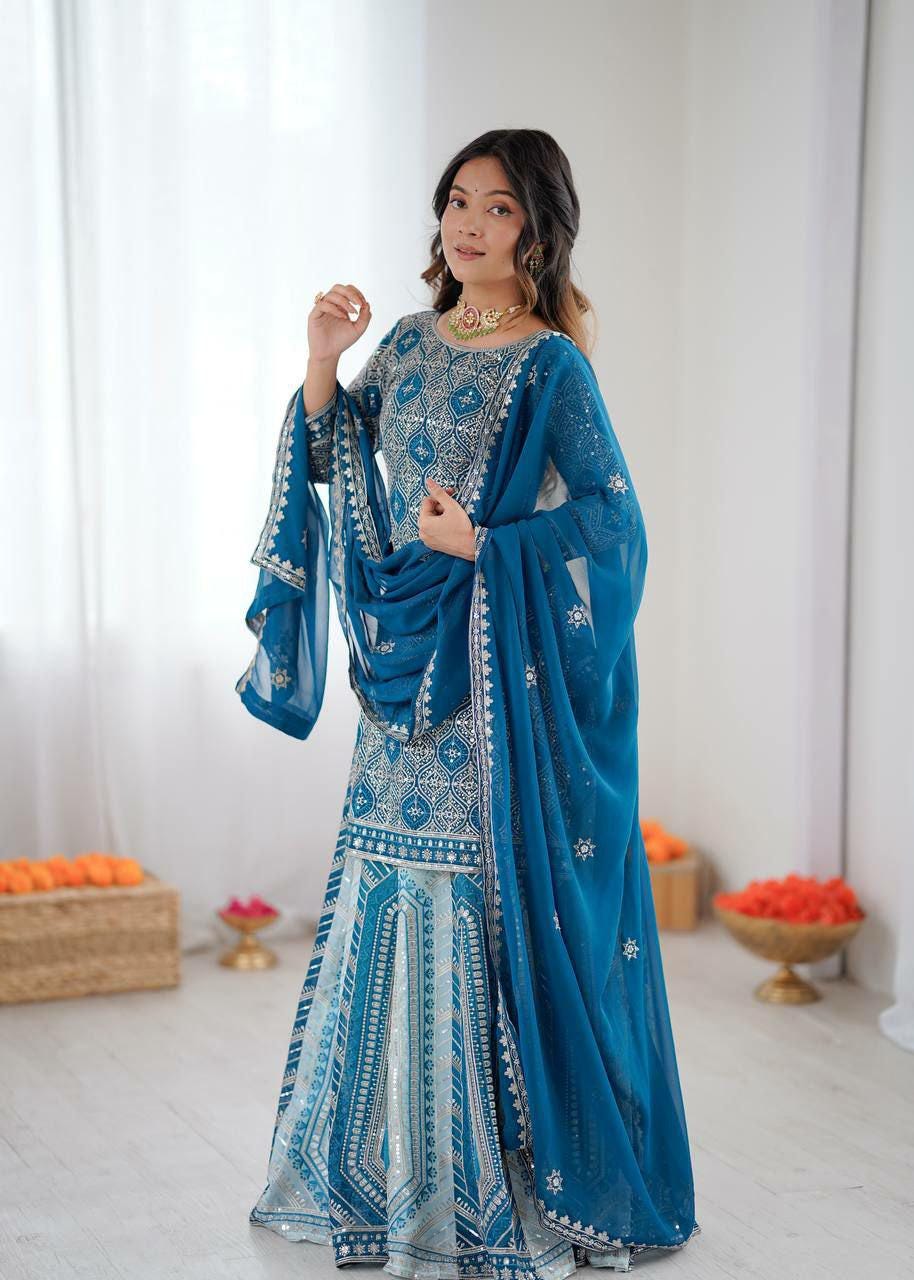Faux Georgette Lehenga Choli Set, Sequins Embroidery, Indian Wedding Party Wear