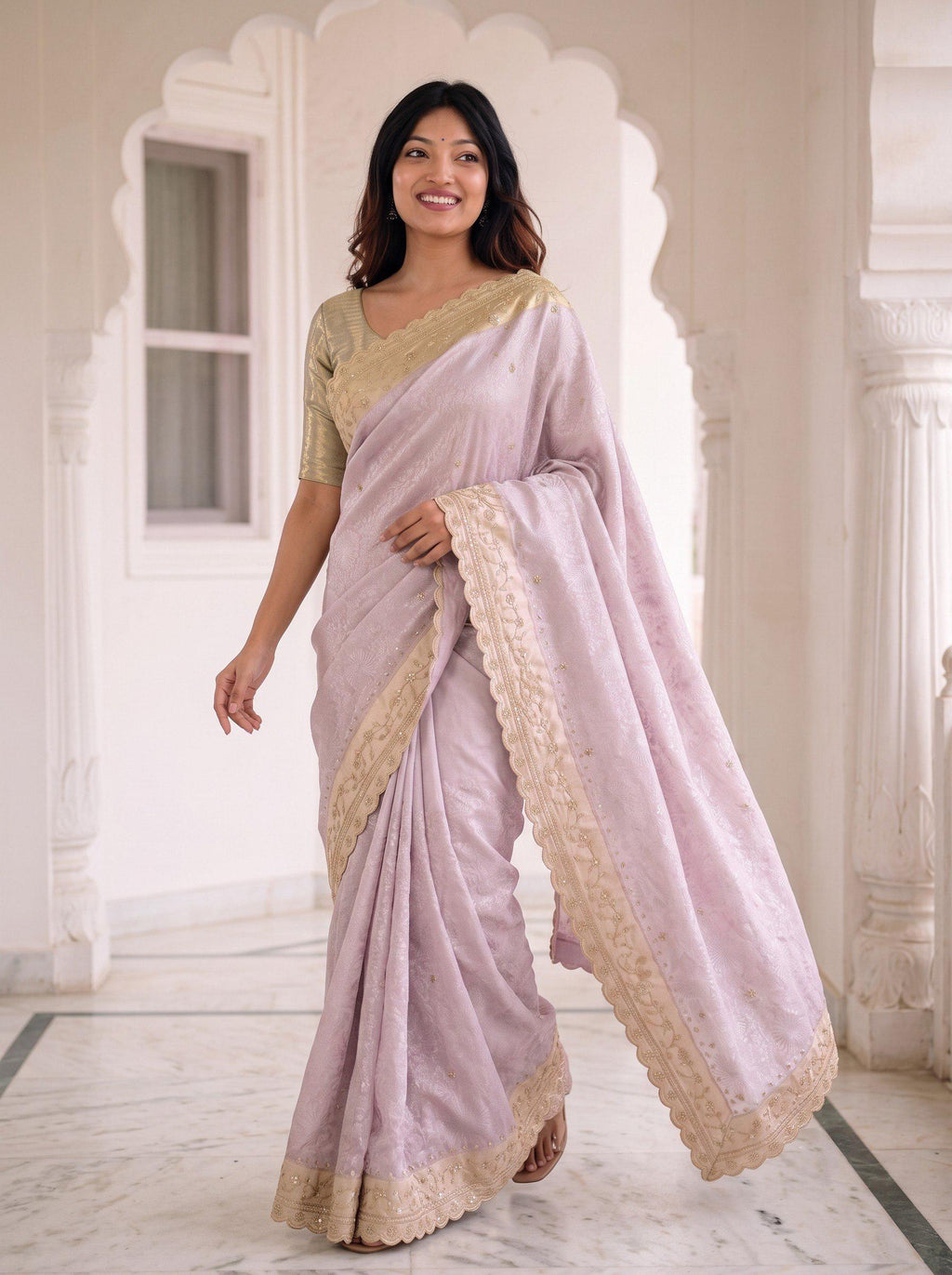 Pure Kanjivaram Silk Saree | Gold Zari Border, Embroidered Wedding Saree, Unstitched Blouse