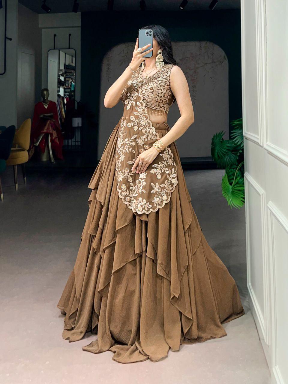 Marble Fabric Lehenga Choli Set | Sequins, Thread Embroidery, 8 Meter Flair, Festive Wear
