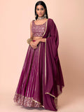Wine Heavy Georgette Lehenga Choli | Zari Sequins Embroidered Wedding Outfit