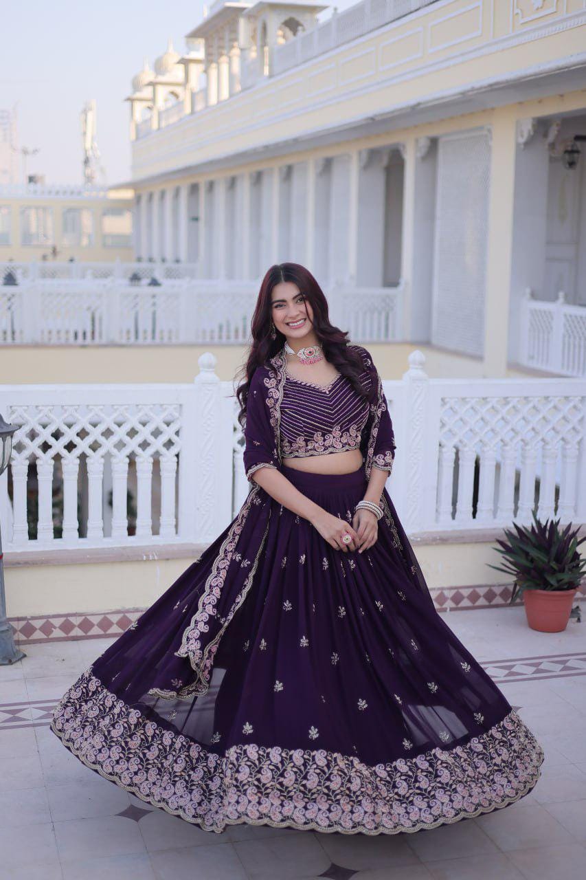 Fox Blooming Lehenga Choli Set, Sequins Zari Embroidery, Fully Stitched Wedding Outfit