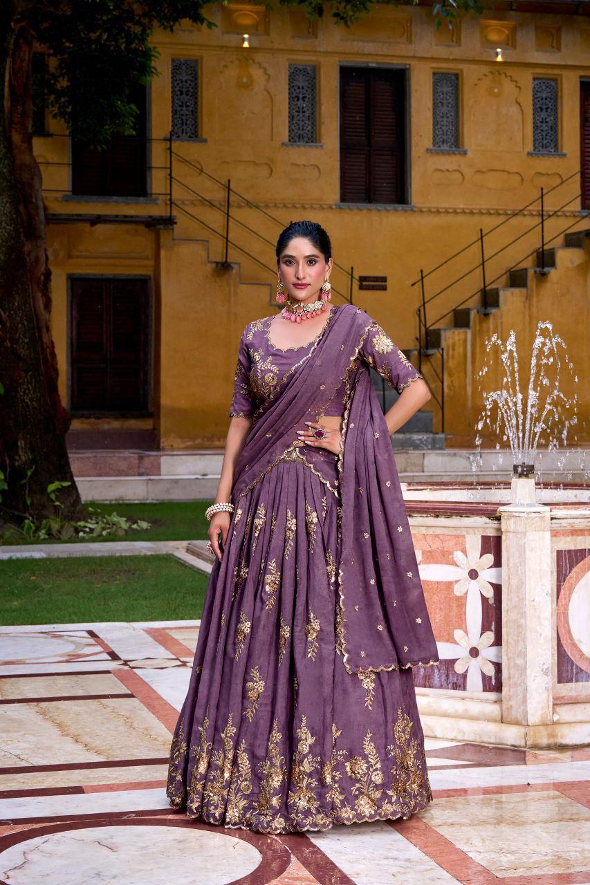 Chocolate Crush Lehenga Choli Set | Sequins Thread Embroidered Wedding Wear