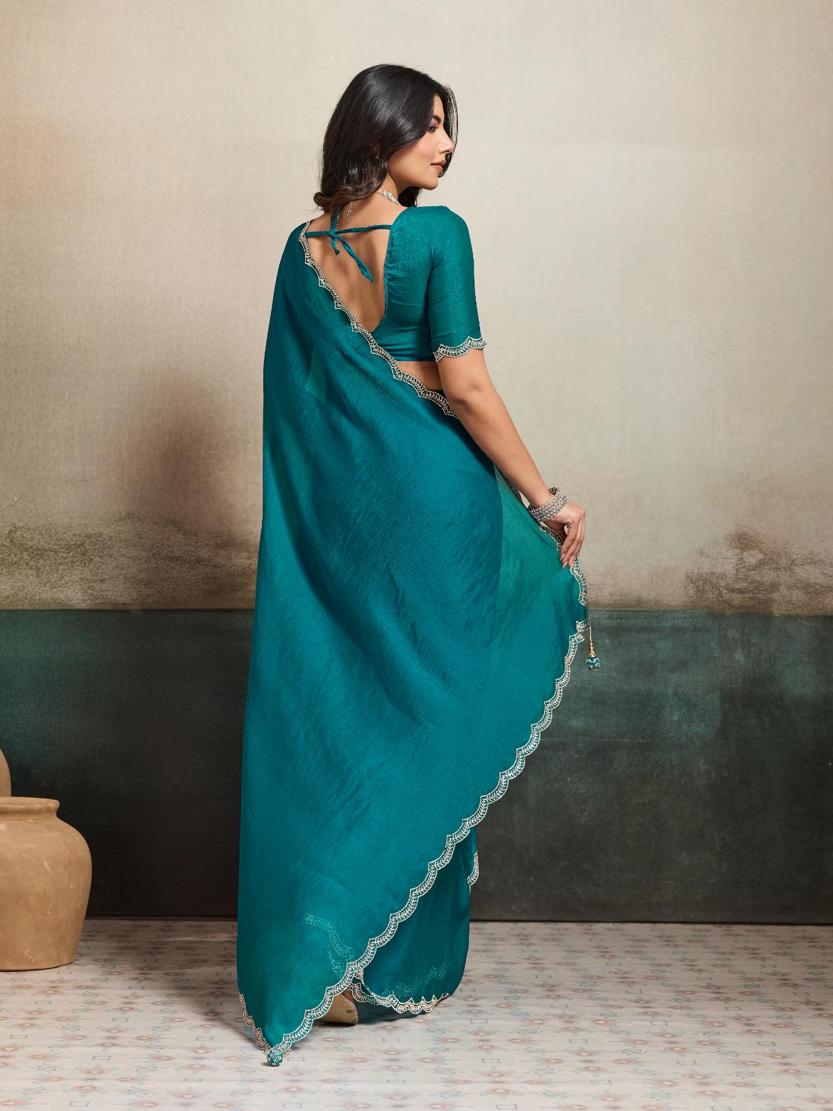 Fendy Chiffon Blooming Saree with Jacquard Work, Designer Blouse, Festive Wear