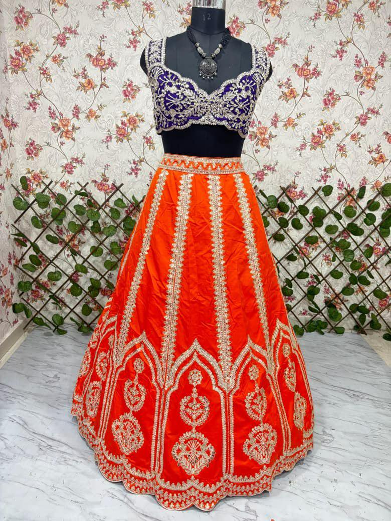 Two Tone Silk Lehenga Choli, Sequins Embroidery, Semi Stitched Designer Wedding Set