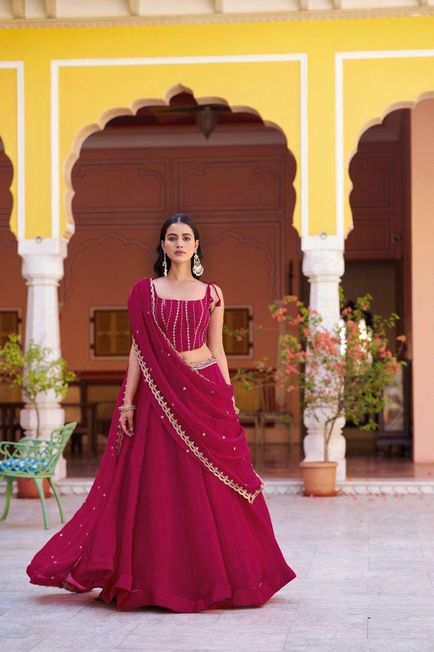 Fendi Fabric Lehenga Choli Set | Sequins, Thread Embroidery, 4 Meter Flair, Party Wear