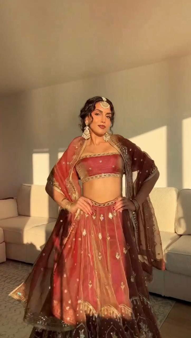 Krishma Silk Lehenga Choli Set | Thread Sequin Work, 3.8 Meter Flair, Bridal Wear