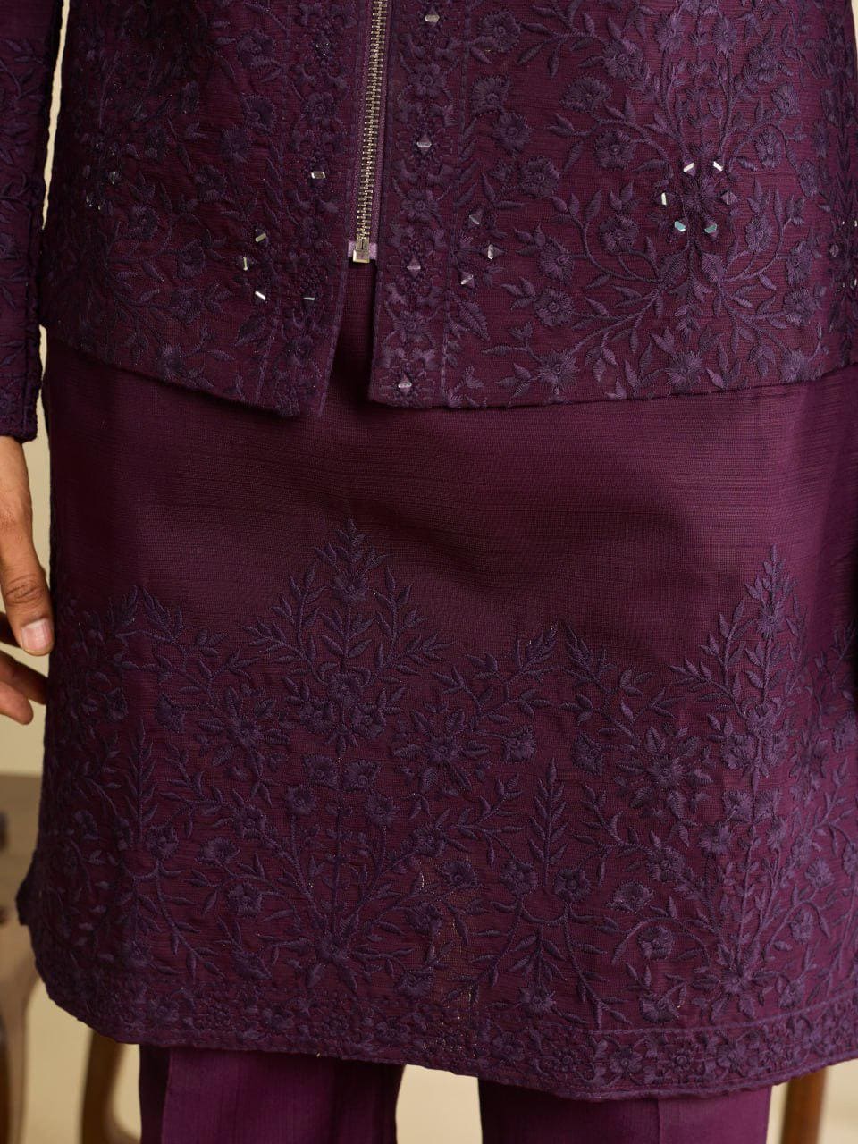 Art Silk Kurta Koti Set | Real Mirror Multi Thread Embroidery Wedding Outfit