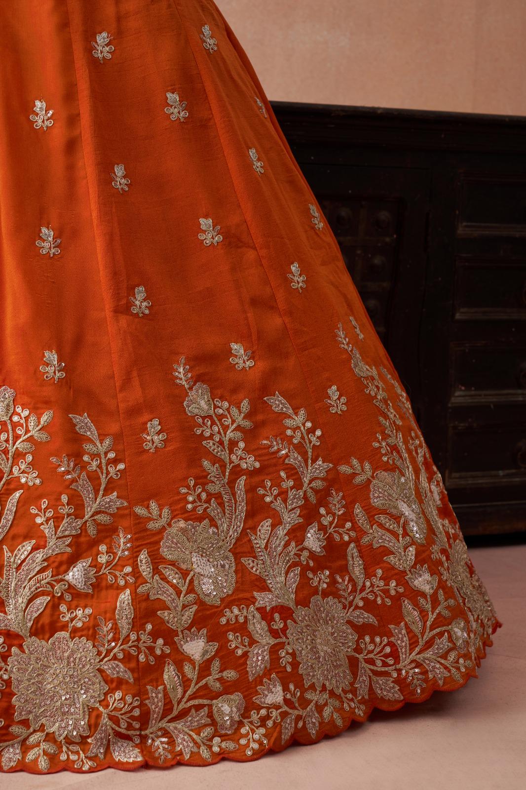 Olive Tissue Lehenga Choli Set, Sequins Zari Embroidery, Bridal Party Wear