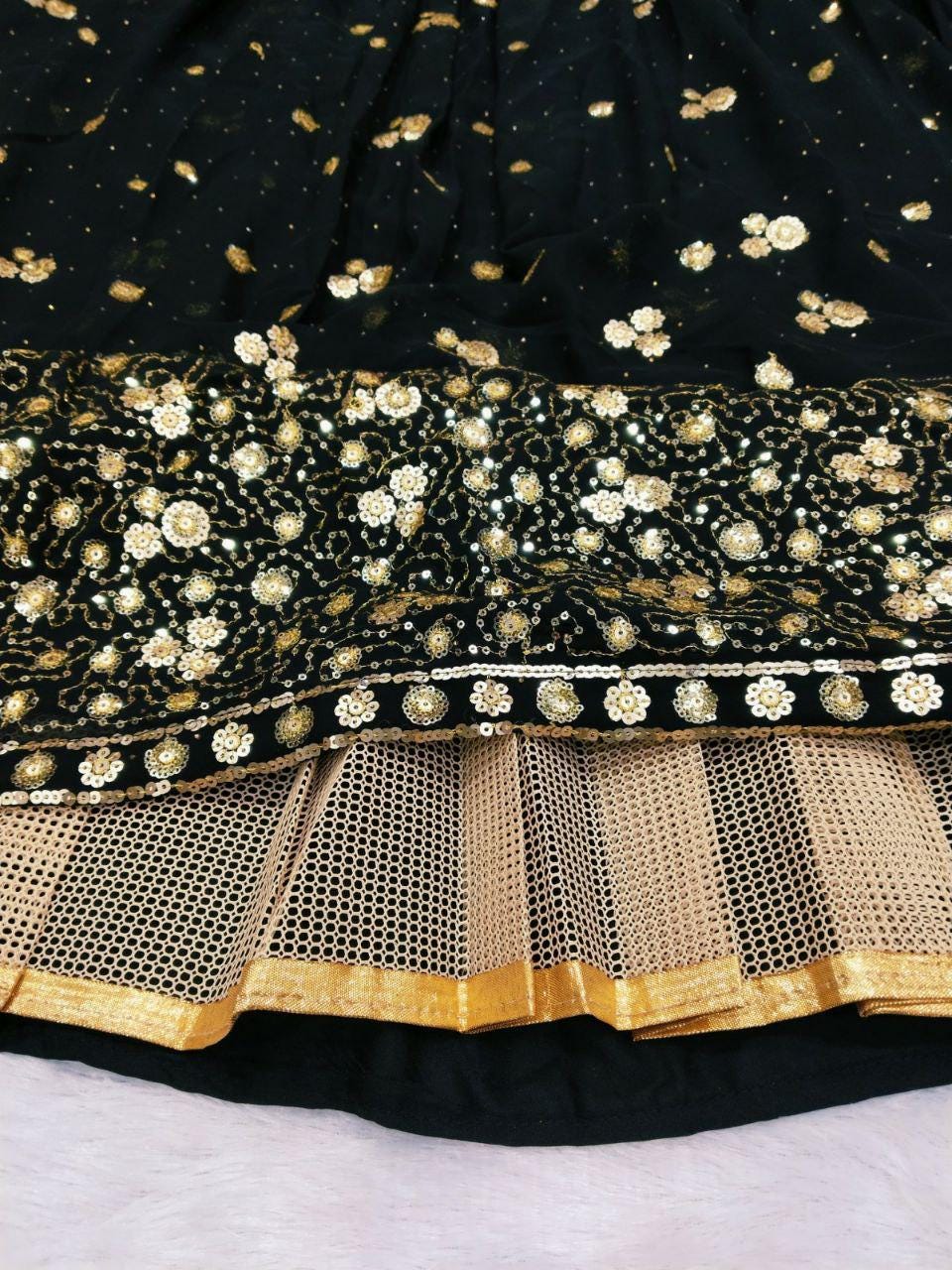 Georgette Lehenga Choli Set, Embroidery Sequins Hand Diamond Work, Semi Stitched Dupatta