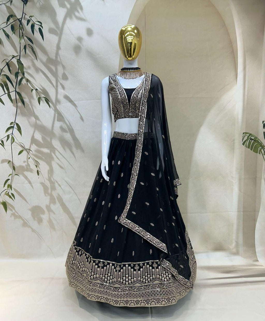 Zari Sequence Embroidery Lehenga Choli | Semi Stitched Bridal Festive Wear Dupatta