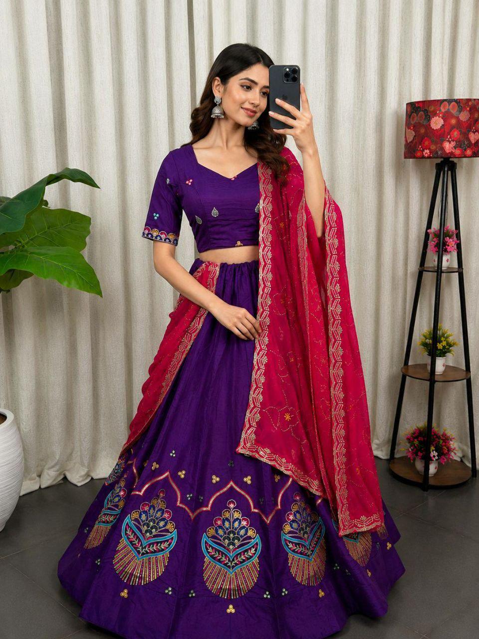 Roman Silk Lehenga Choli Set | Embroidered Wedding Outfit with Georgette Dupatta