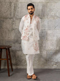 Art Silk Kurta Koti Pant Set | Mirror Work Embroidery Festive Wear