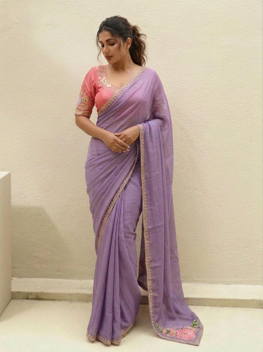 Rangoli Silk Saree with Embroidered Butti, Cutwork Border | Designer Wedding Wear