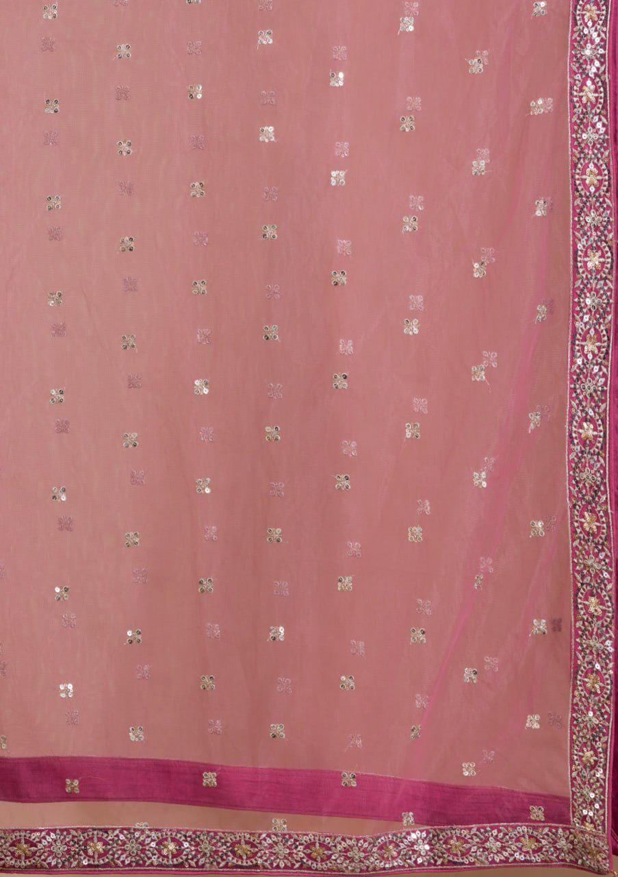 Rosy Mauve Georgette Lehenga Choli Set | Zari Sequins Embroidered Wedding Outfit Net Dupatta