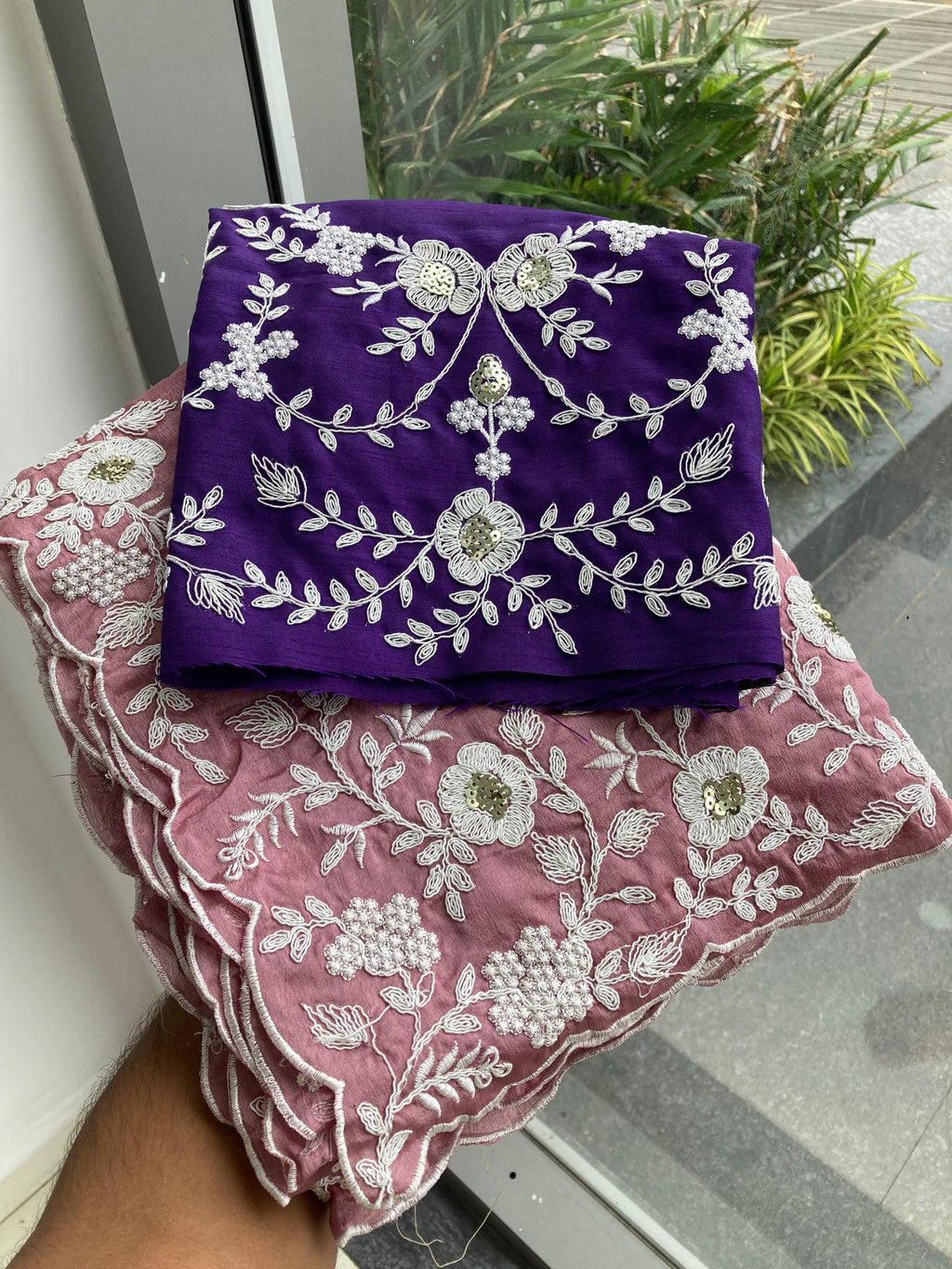 Pure Chinon Silk Saree | Cutwork Border, Heavy Embroidery Blouse Piece