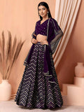 Deep Purple Georgette Lehenga Choli Set | Zari Sequin Embroidered Wedding Party Wear Net Dupatta