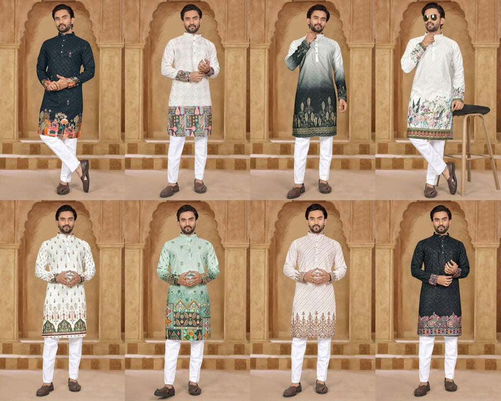 Men's Rayon Kurta Pyjama Set, Embroidered Print, Festive Party Wear