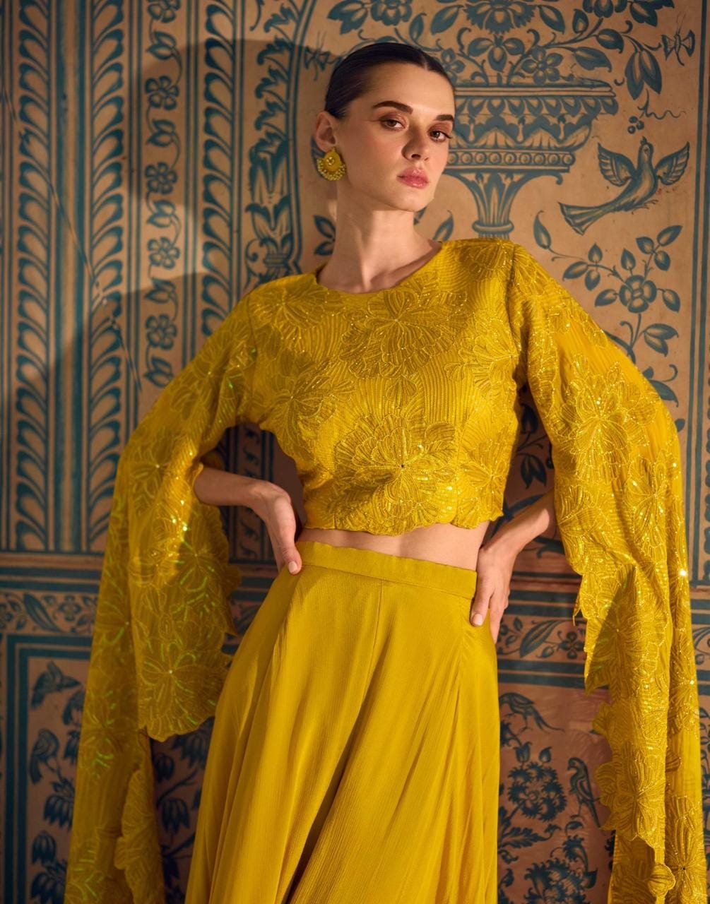Embroidered Chinon Silk Palazzo Set, Festive Party Wear Ethnic Outfit