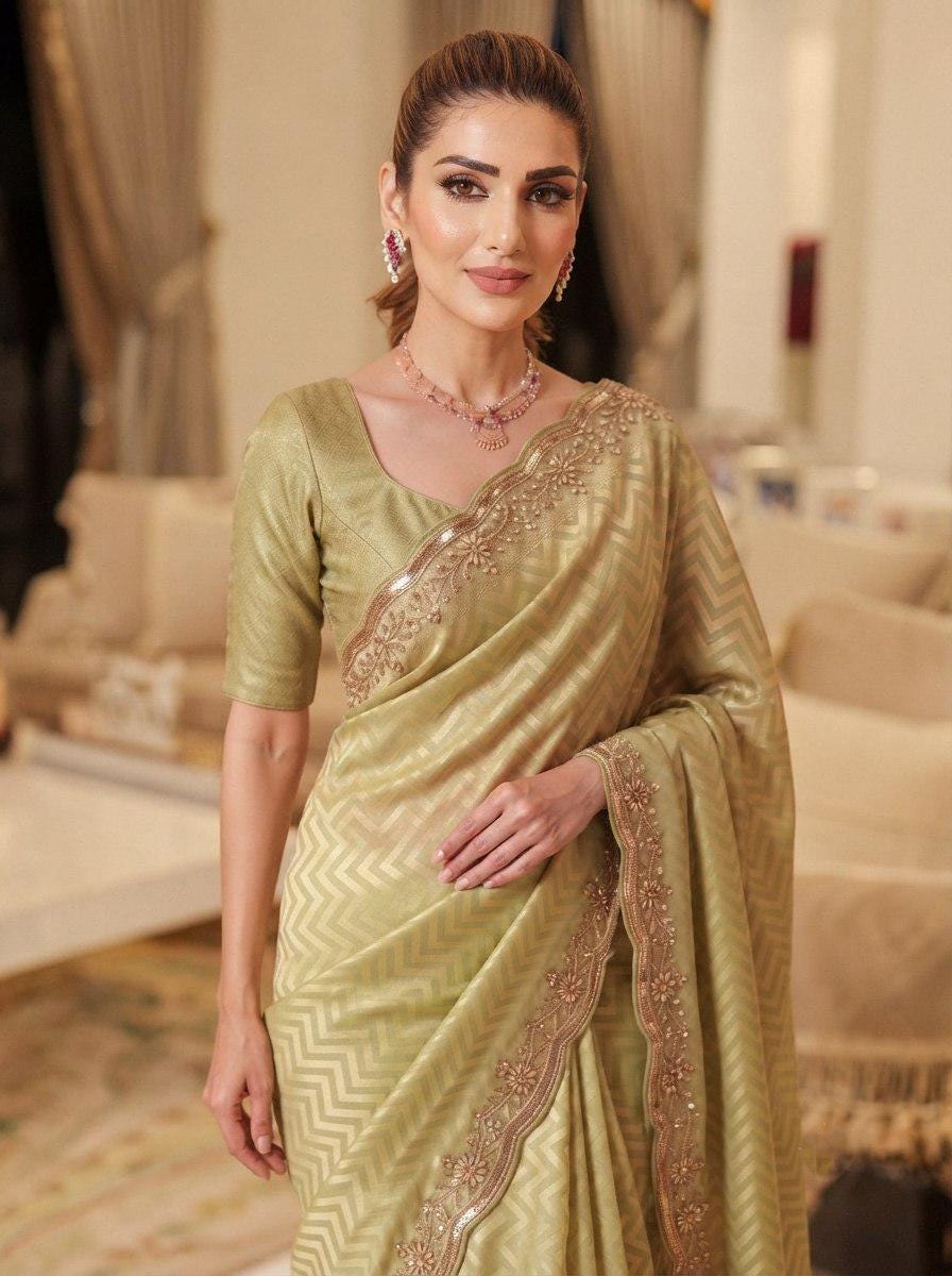 Pure Kanjivaram Silk Saree | Hand Embroidered Wedding Saree with Cutdana, Beads, Sequins