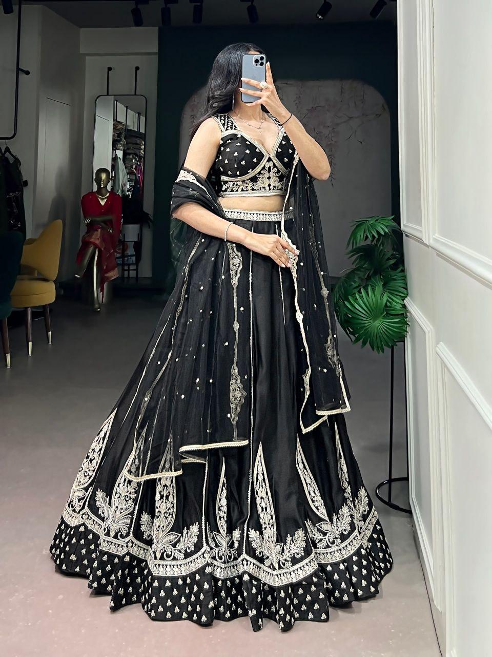 Naysha Silk Lehenga Choli Set | Thread Sequins Embroidery, 4 Meter Flair, Net Dupatta