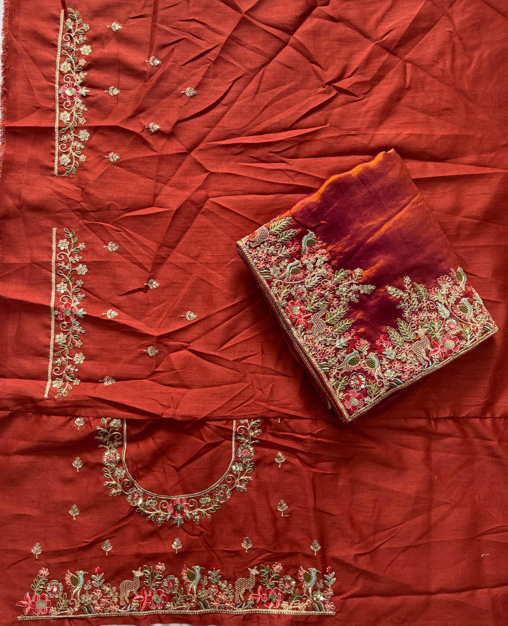Fendy Satin Silk Saree with C-Pallu Embroidery | Designer Wedding Wear Blouse Piece