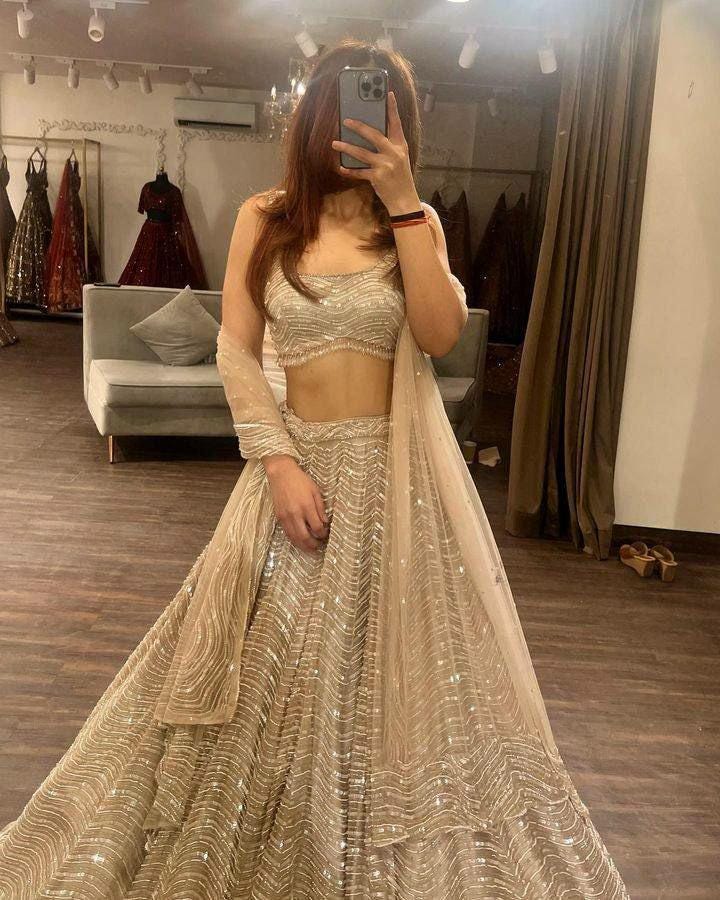 Organza Silk Lehenga Choli, Sequins Work, Semi Stitched Bridal Wedding Party Wear