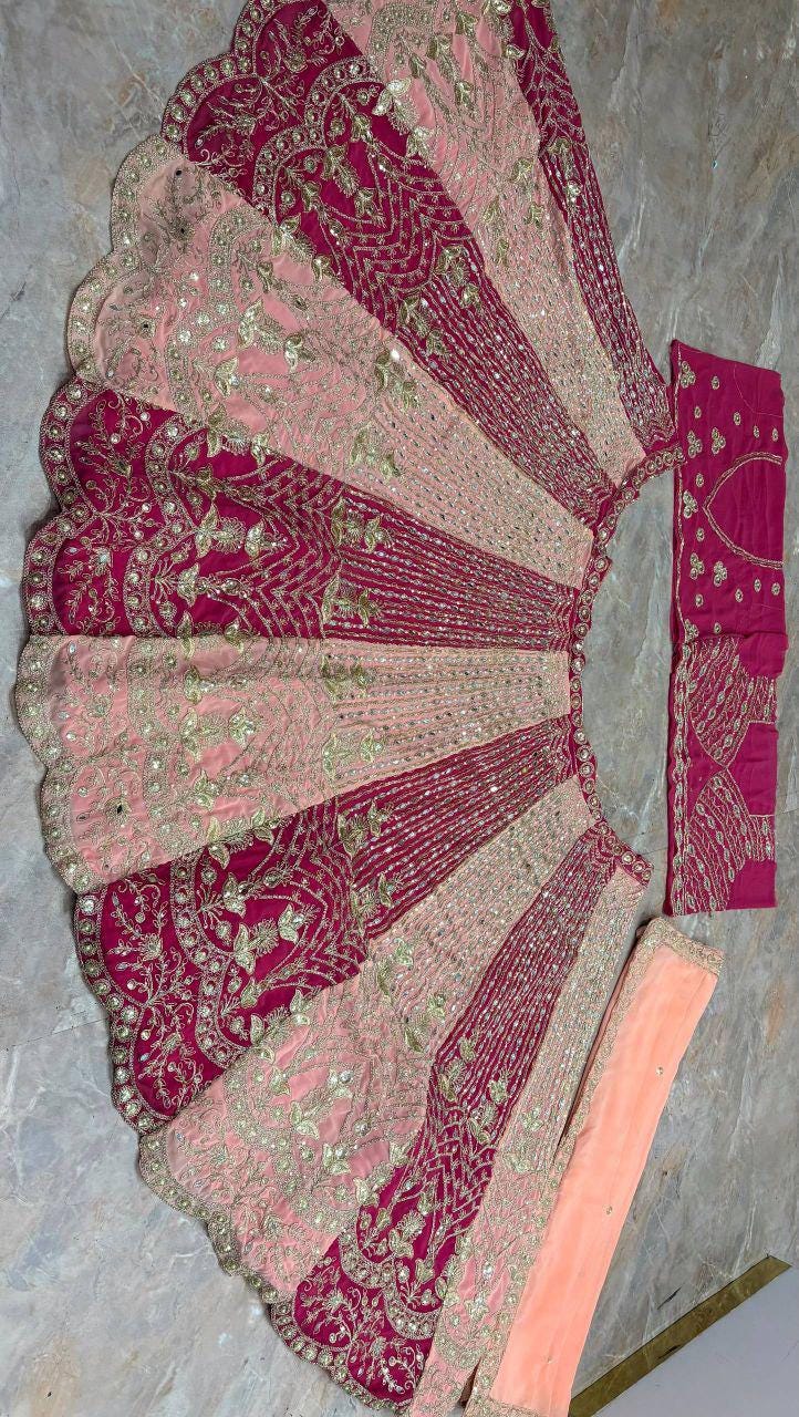 Faux Georgette Lehenga Choli, Mirror Work, Grand Flare Bridal Set