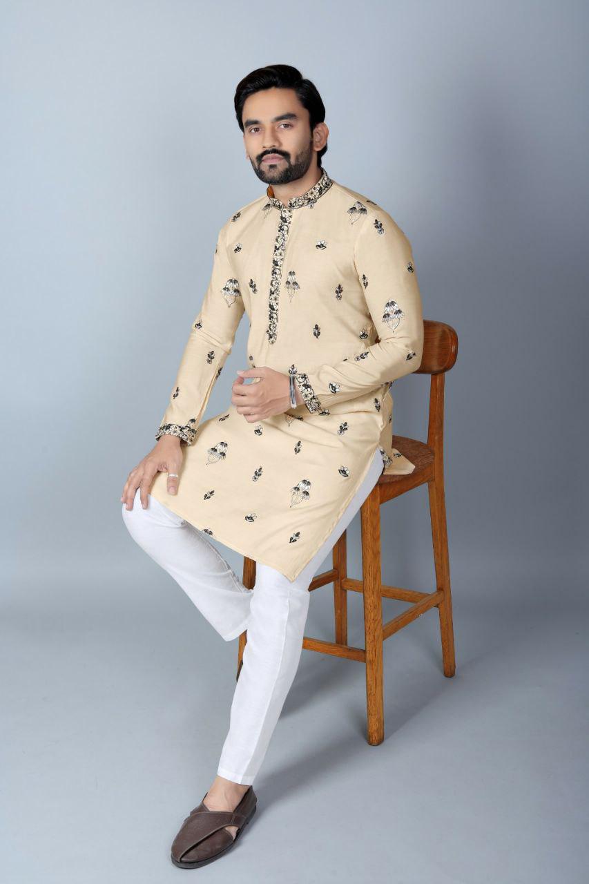 Men's Heavy Chanderi Silk Kurta Pajama Set, Traditional Festive Wear