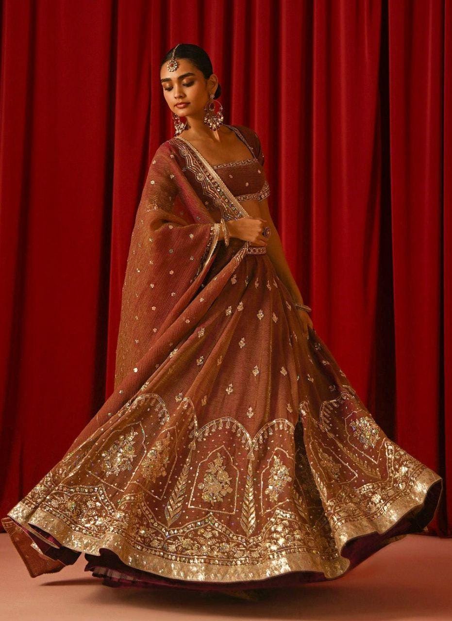 Fandy Silk Lehenga Choli Set, Zari Sequins Embroidery, Wedding Festive Wear