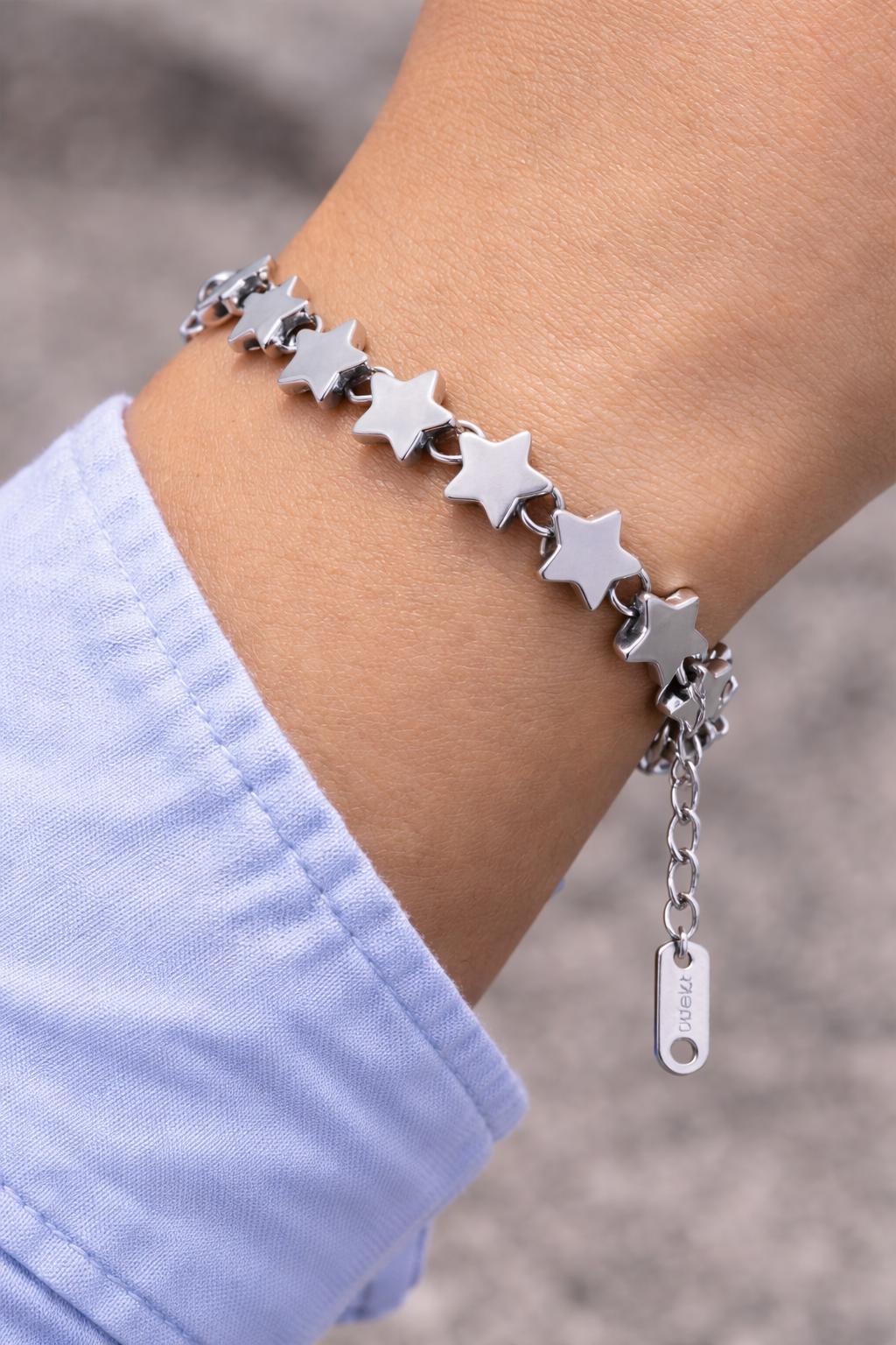 Silver Star Bracelet, Waterproof Stainless Steel, Hypoallergenic Chain Jewelry, Minimalist Sparkle